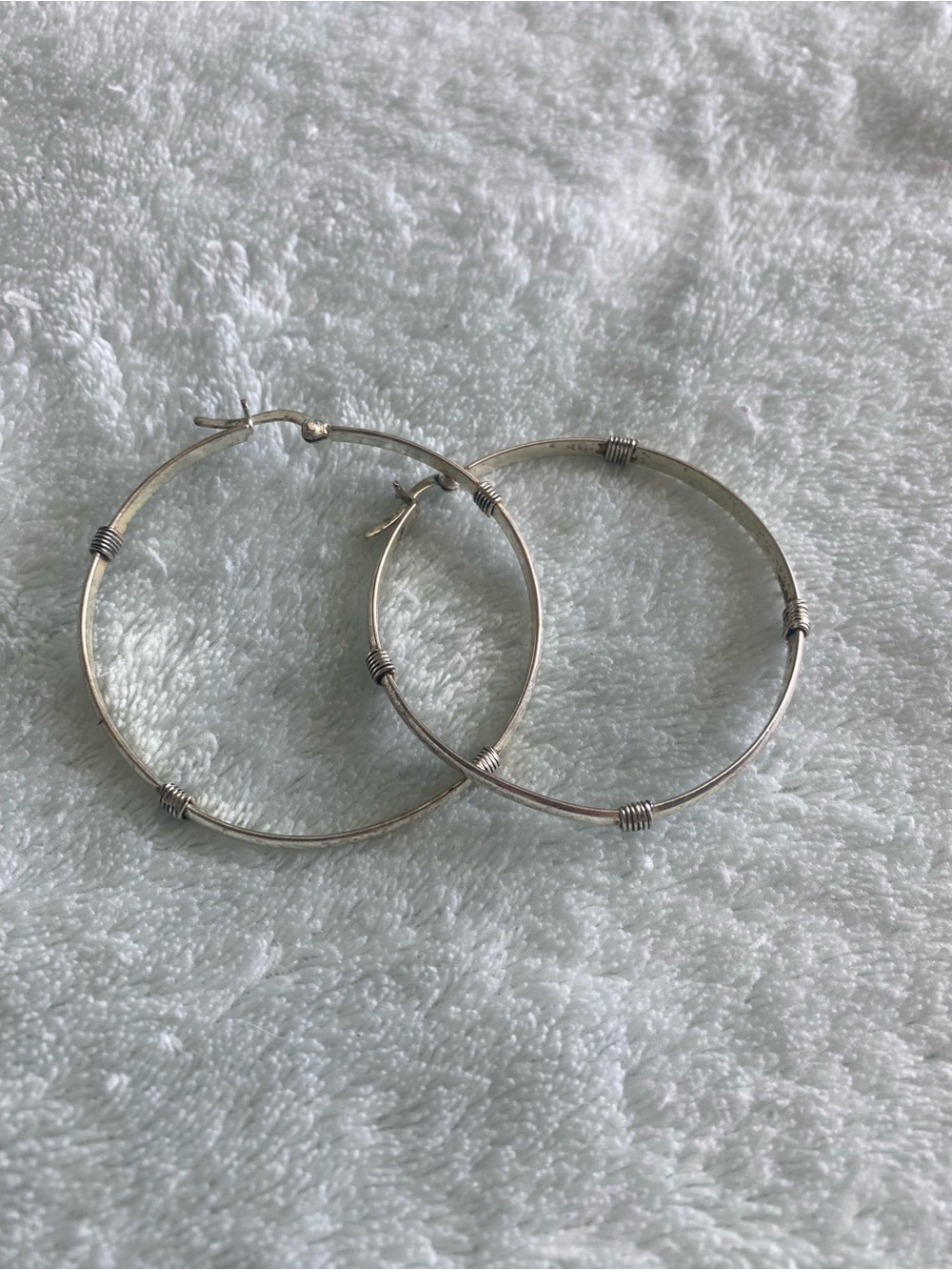 Sterling Silver Hoop Earrings with Wrapped Detail - Silver